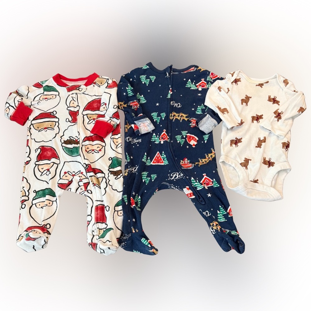 Old Navy Kids One Piece Footies -‎ Santa, Trees, Reindeer